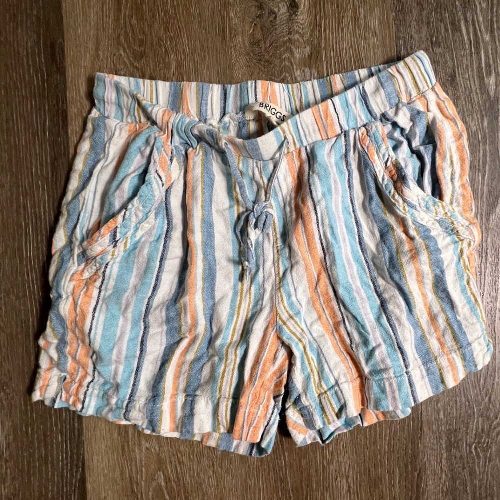 Briggs Shorts Women Size S Multi-Color Striped Linen Blend Drawstring‎ Casual
